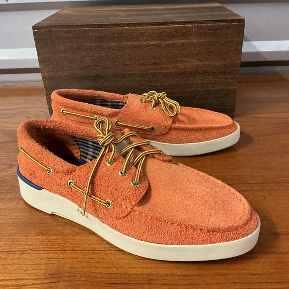 Sperry X Brooks Brothers Orange Hairy Suede Boat Shoe STS24347 Size 10 - Picture 1 of 9